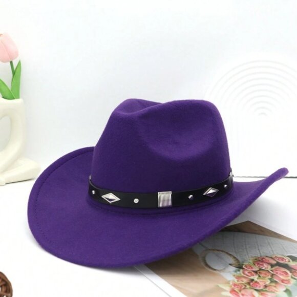 Syrios Gifts Accessories - Purple Western Cowboy, Cowgirl Hat, Silver Diamond Band – Unisex‎ Rodeo Hat